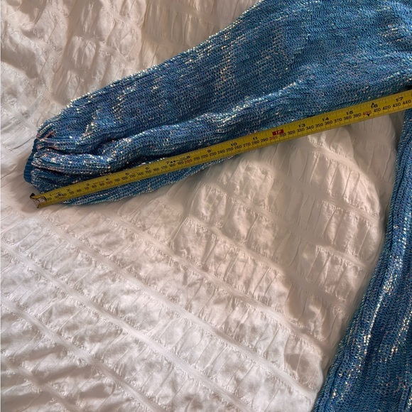 Blue Iridescent Sequin Retrofete One-Shoulder Dress - Picture 11 of 13